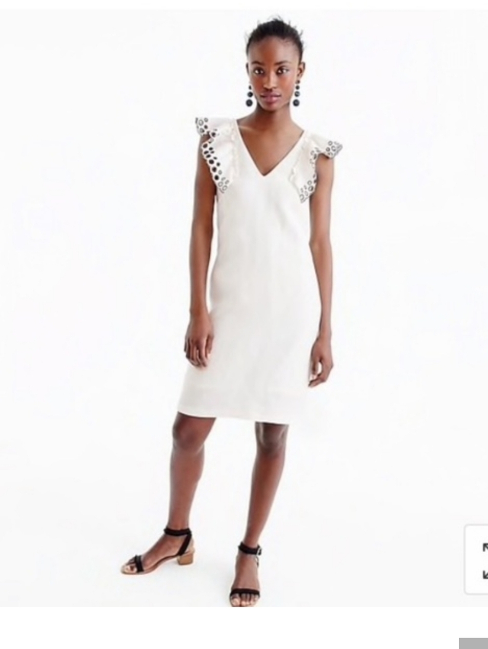 J.Crew Collection White V-Neck Ruffle Sleeve Dress with Contrast Eyelet Trim P12